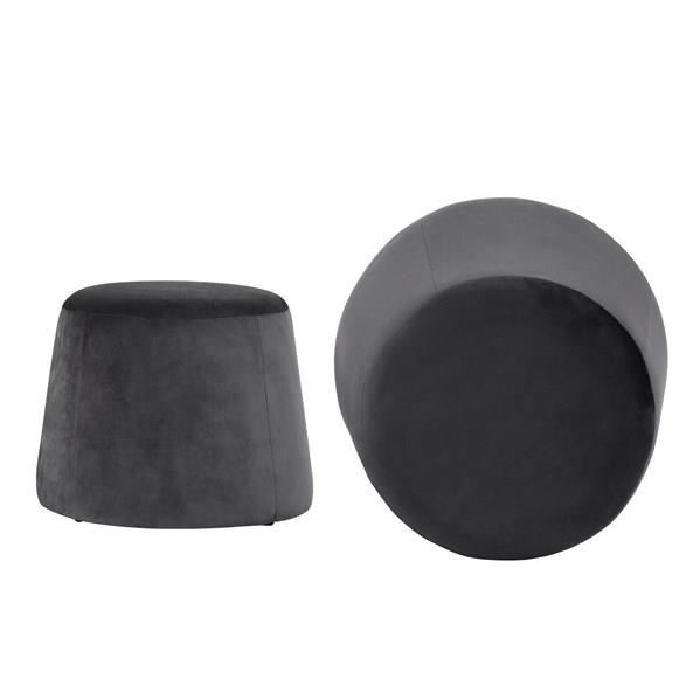 CLIFF Lot de 2 poufs en velours -GM 48x48x36cm et PM 37x37x31cm - Gris