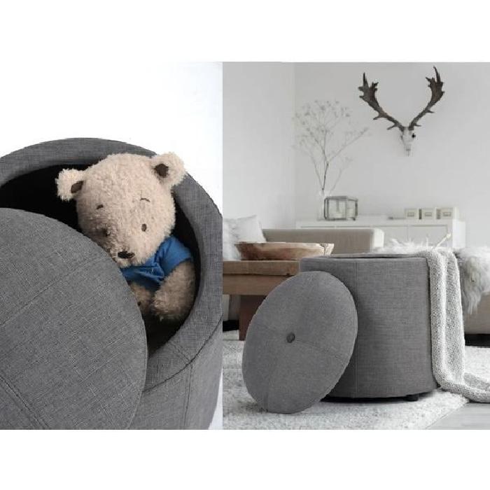 WHAKAMARU Pouf coffre a couvercle en tissu - 36x36x40 cm - Structure en MDF - Tissu Gris