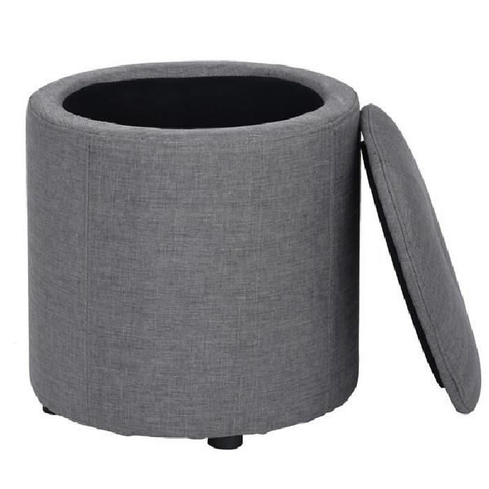 WHAKAMARU Pouf coffre a couvercle en tissu - 36x36x40 cm - Structure en MDF - Tissu Gris