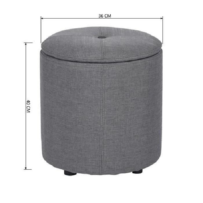 WHAKAMARU Pouf coffre a couvercle en tissu - 36x36x40 cm - Structure en MDF - Tissu Gris