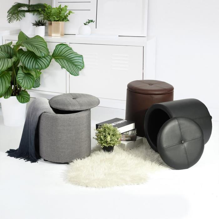 WHAKAMARU Pouf coffre a couvercle en PU - 36x36x40 cm - Noir