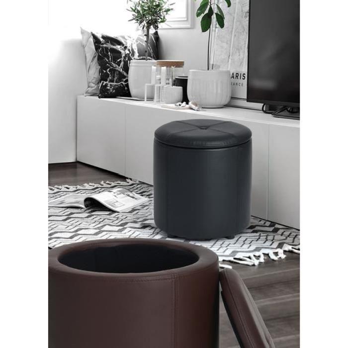 WHAKAMARU Pouf coffre a couvercle en PU - 38x38x38 cm - Marron