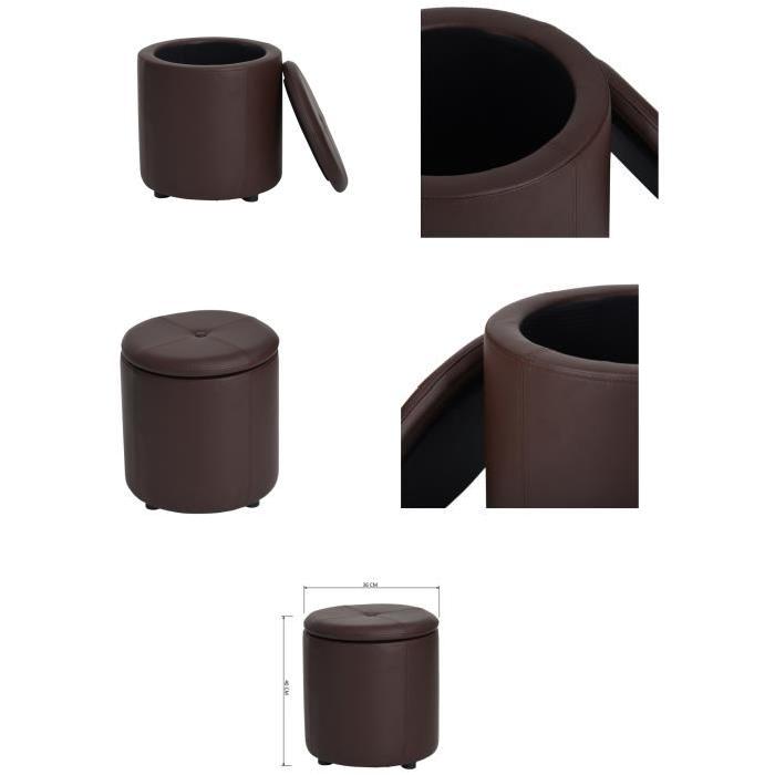 WHAKAMARU Pouf coffre a couvercle en PU - 38x38x38 cm - Marron