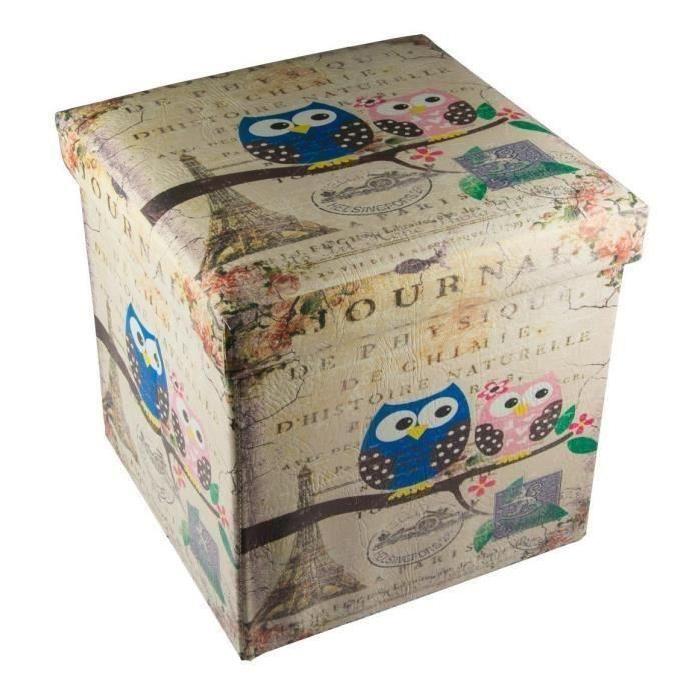 Pouf déco pliable Funny Hibou 2 - 36 x 36 x 36 cm