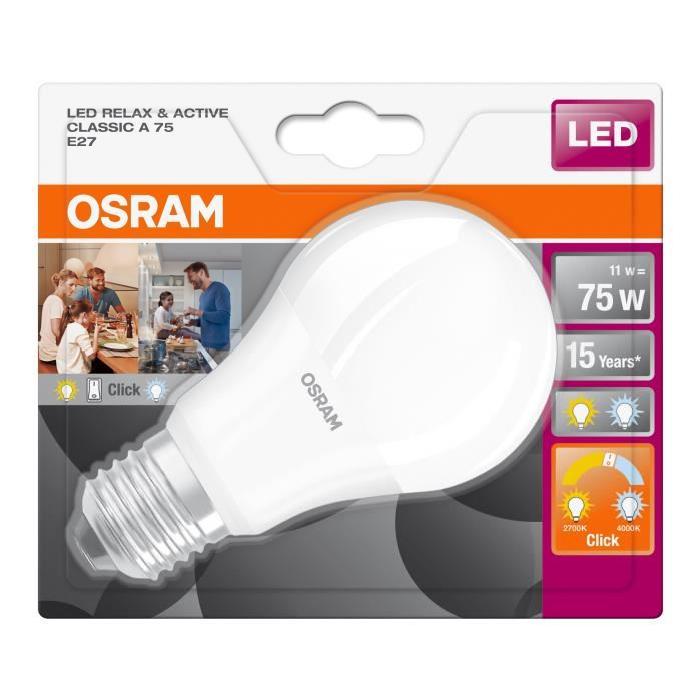 OSRAM Ampoule LED standard Star + Active&Relax E27 11 W équivalent a 75 W blanc chaud ou froid