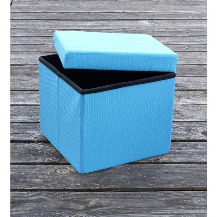 Pouf coffre de rangement pliable Santiago 35x35 cm turquoise imperméable