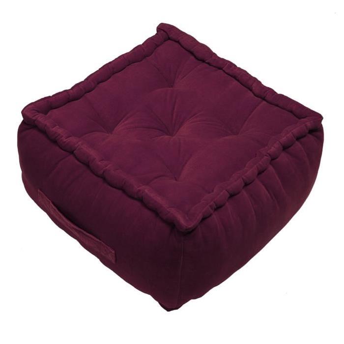 CAPRI Pouf capitonné velours 100% coton  40x40x30 cm prune