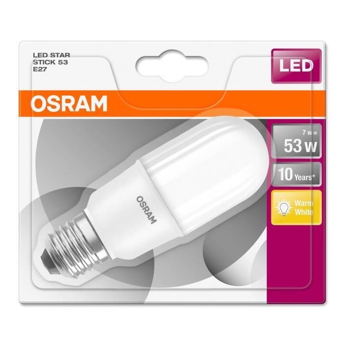 OSRAM Ampoule LED E27 stick dépolie 7 W équivalent a 53 W blanc chaud