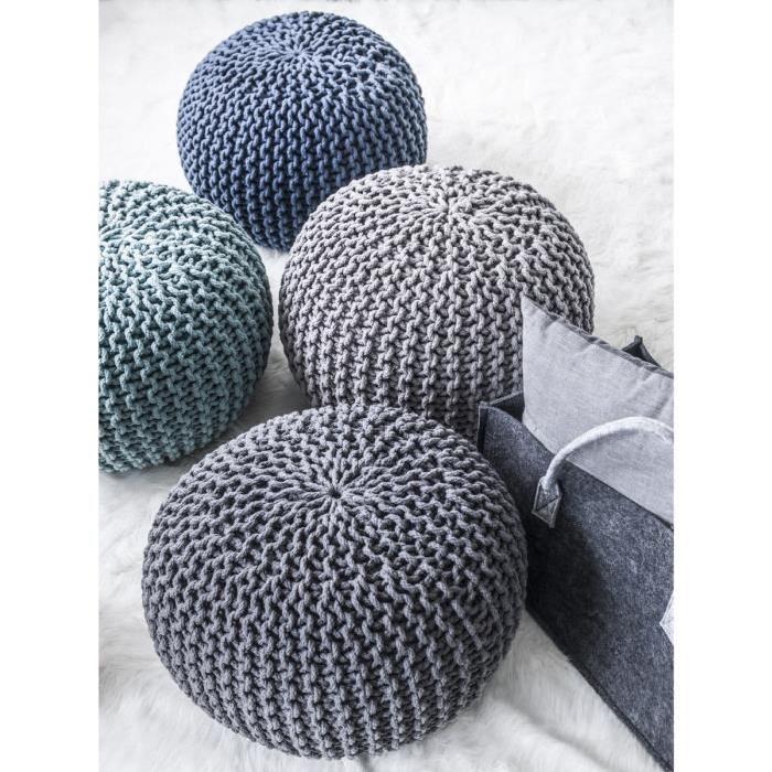 TODAY Pouf tricot Waby Sabi 100% coton 45xH30 cm gris givré