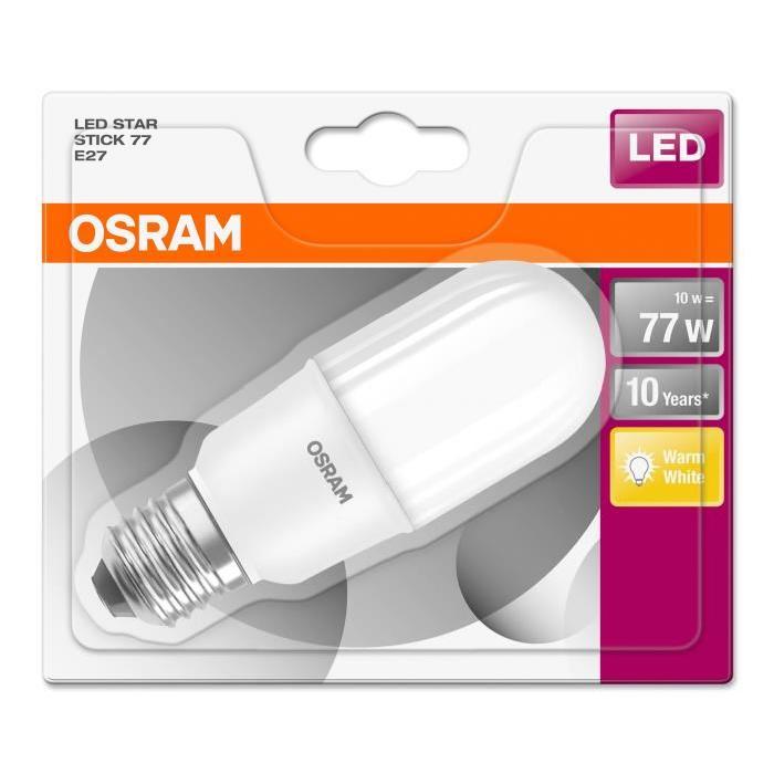 OSRAM Ampoule LED E27 stick dépolie 10 W équivalent a 74 W blanc chaud