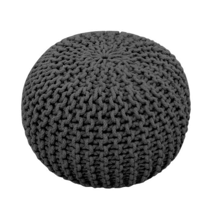 TODAY Pouf tricot Waby Sabi 100% coton diametre 45 cm hauteur 30 cm gris anthracite