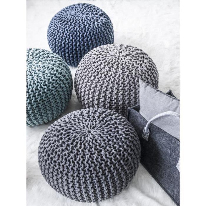 TODAY Pouf tricot Waby Sabi 100% coton diametre 45 cm hauteur 30 cm gris anthracite