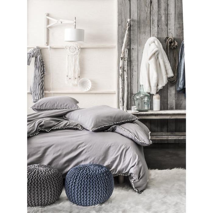 TODAY Pouf tricot Waby Sabi 100% coton diametre 45 cm hauteur 30 cm gris anthracite