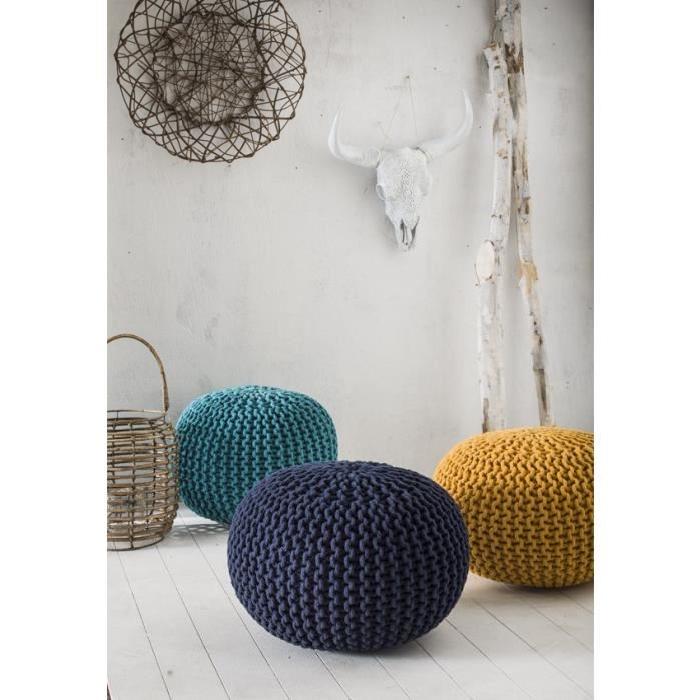 TODAY Pouf tricot Waby Sabi 100% coton 45xH30 cm bleu foncé