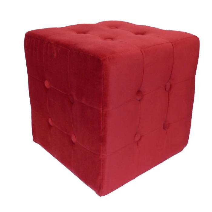 Pouf Chester Velours Rouge 32x32x33 cm