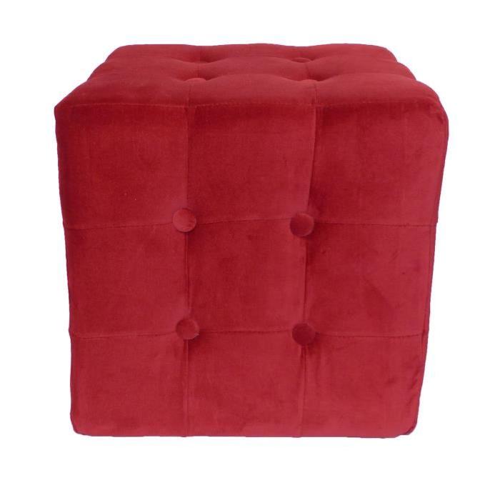 Pouf Chester Velours Rouge 32x32x33 cm