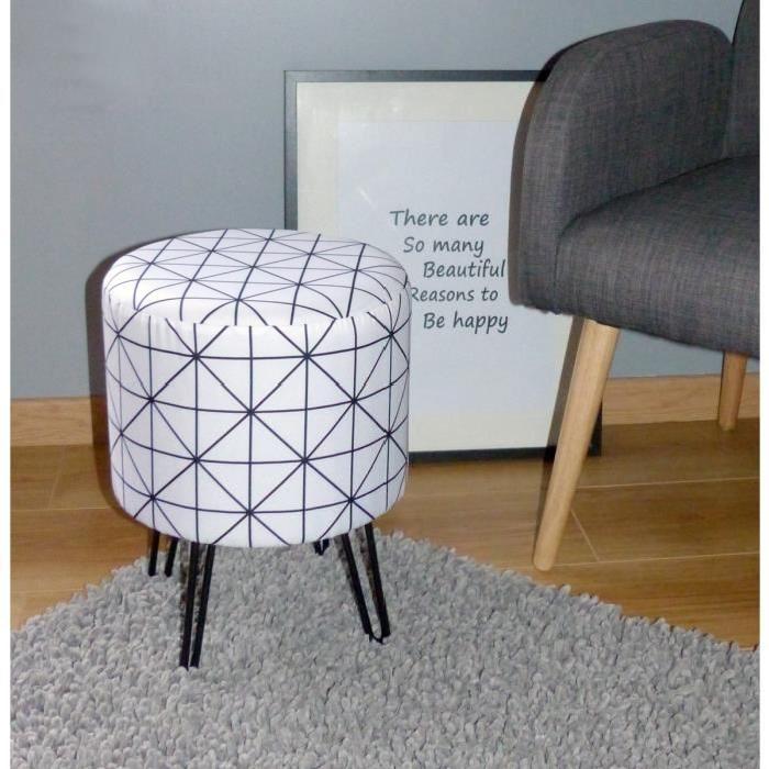 Pouf rond Graphic Ř30 H38 cm noir et blanc