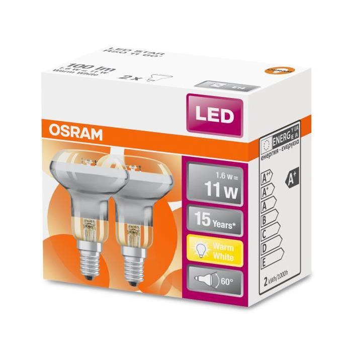 OSRAM Lot de 2 Ampoules Spots LED R50 E14 1,6 W équivalent a 12 W blanc chaud