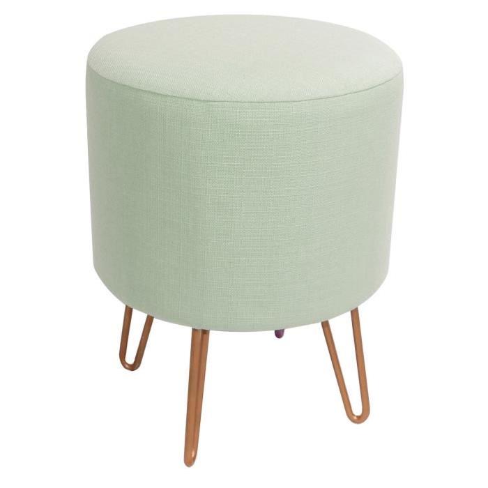 Pouf rond vert et pieds cuivrés pastel Ř30 H38 cm