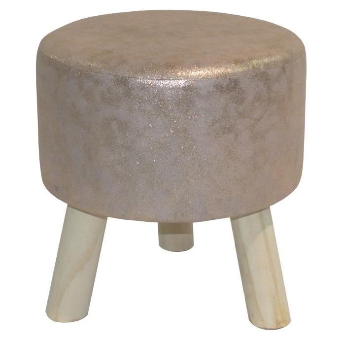 Pouf trépied bronze et pieds en pin Pearly Ř32 H34 cm