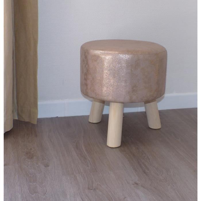 Pouf trépied bronze et pieds en pin Pearly Ř32 H34 cm