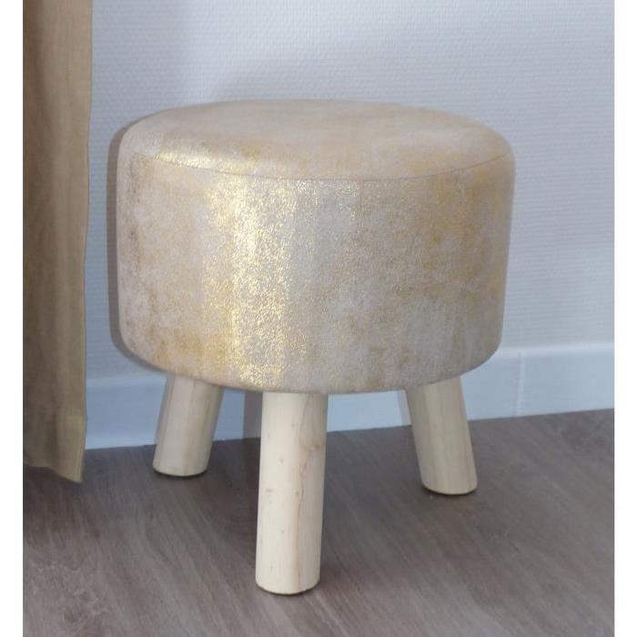 Pouf trépied doré et pieds en pin Pearly Ř32 H34 cm