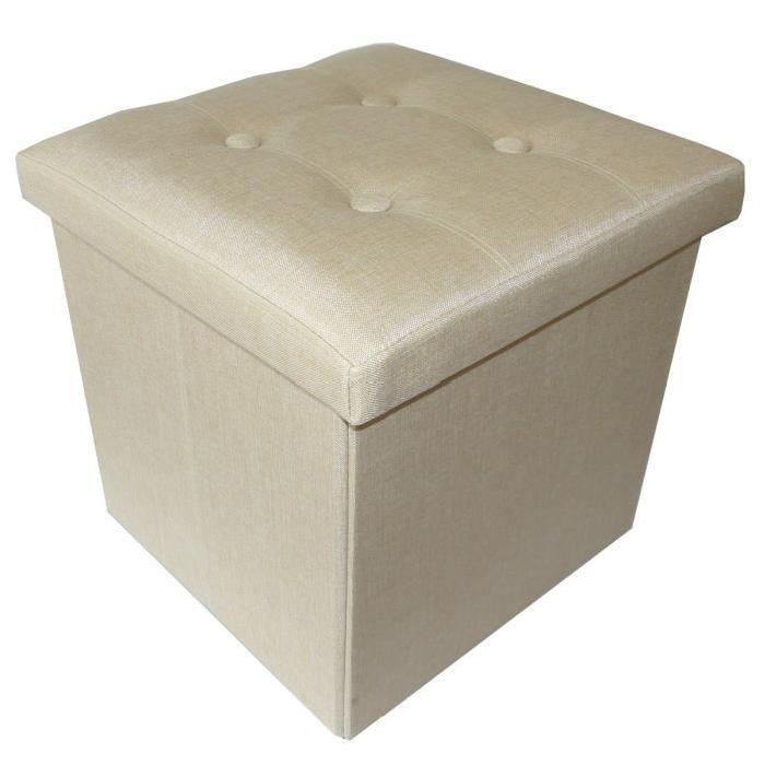 Pouf et rangement pliable capitonné beige 38 cm