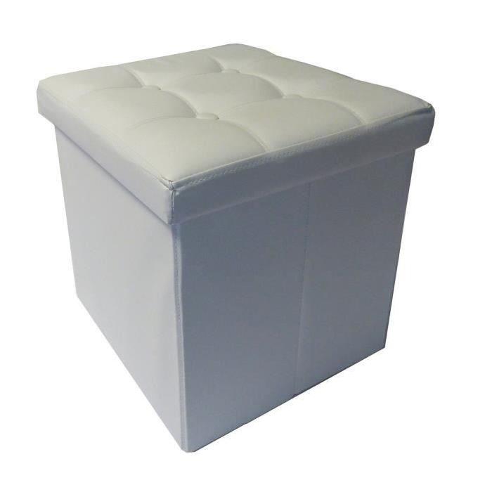 Pouf coffre de rangement pliable blanc 38 cm