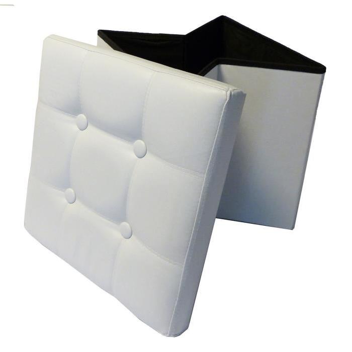 Pouf coffre de rangement pliable blanc 38 cm