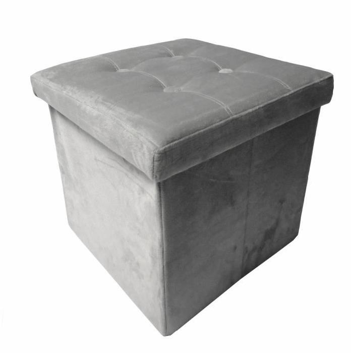 Pouf et rangement pliable capitonné gris 38 cm