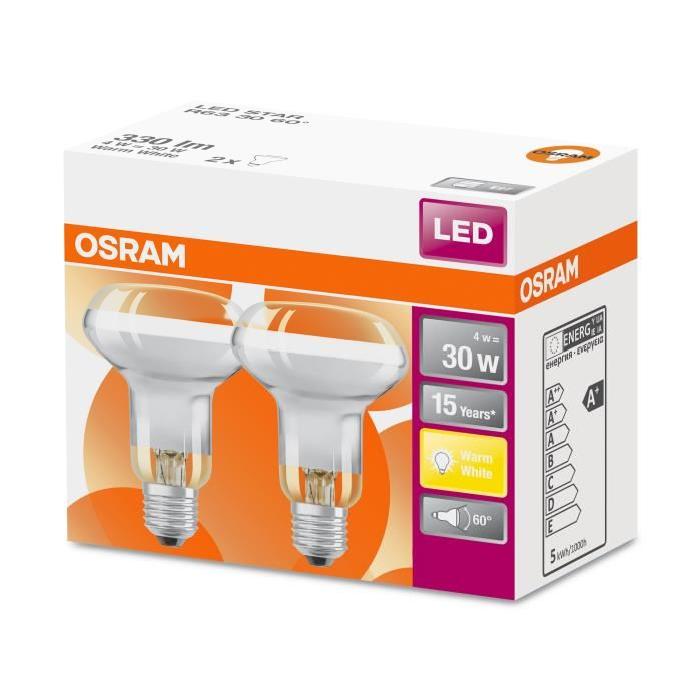 OSRAM Lot de Ampoules 2 Spots LED R63 E27 4 W équivalent a 32 W blanc chaud