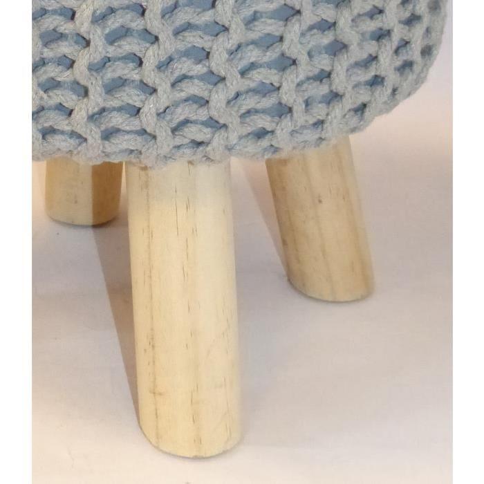 Pouf rond gris et peids en bois Tricot Ř30 H38 cm