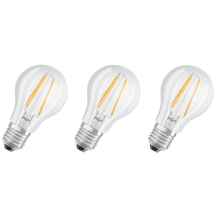 OSRAM Lot de 3 Ampoules LED E27 standard claire 7 W équivalent a 60 W blanc chaud