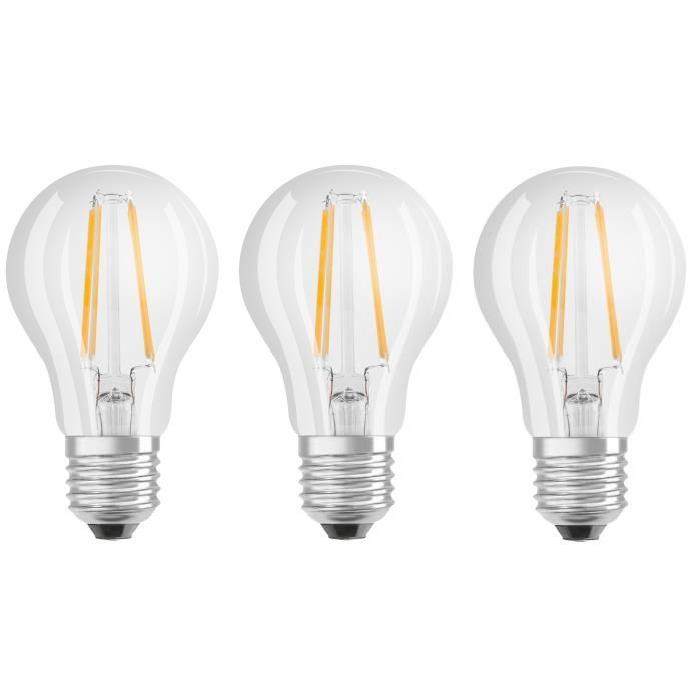 OSRAM Lot de 3 Ampoules LED E27 standard claire 7 W équivalent a 60 W blanc chaud