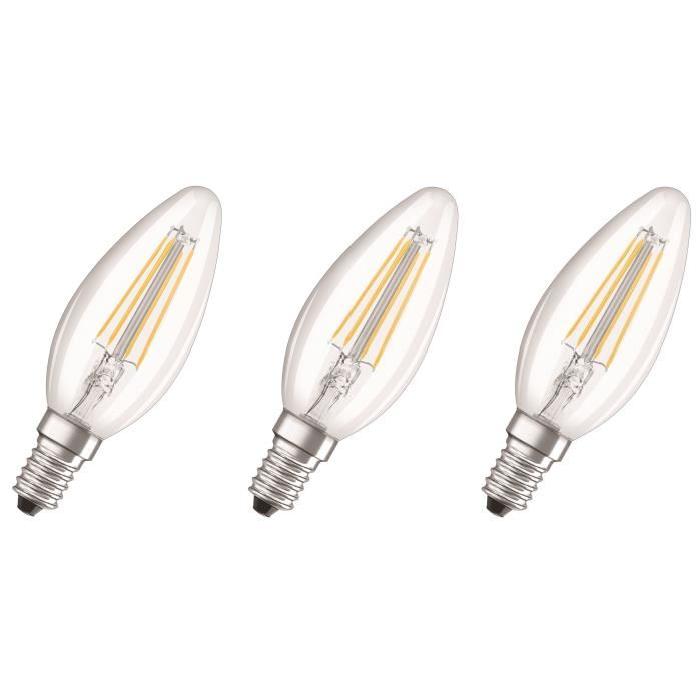 OSRAM Lot de 3 Ampoules LED E14 flamme claire 4 W équivalent a 40 W blanc chaud