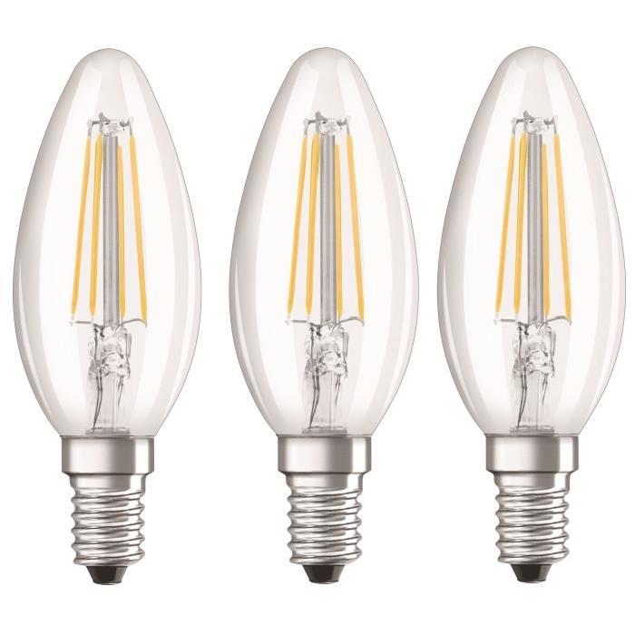 OSRAM Lot de 3 Ampoules LED E14 flamme claire 4 W équivalent a 40 W blanc chaud