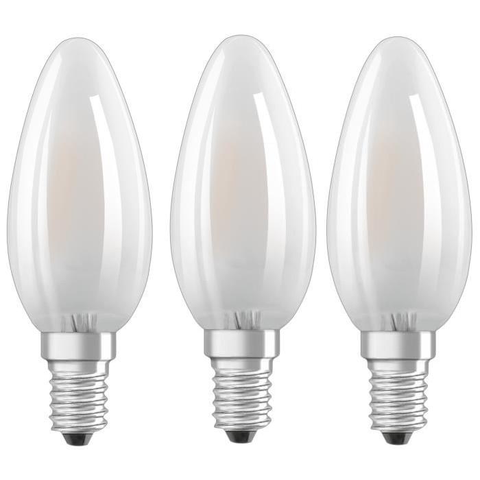 OSRAM Lot de 3 Ampoules LED E14 flamme dépolie 4 W équivalent a 40 W blanc chaud