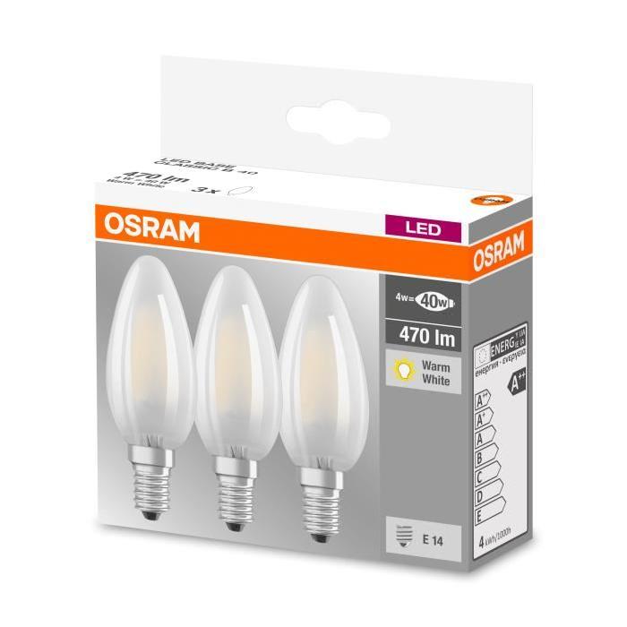 OSRAM Lot de 3 Ampoules LED E14 flamme dépolie 4 W équivalent a 40 W blanc chaud