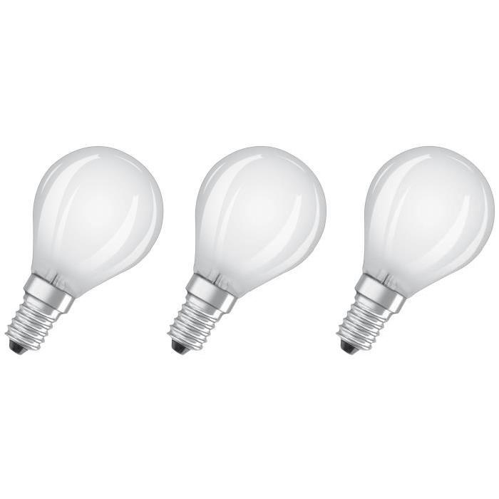 OSRAM Lot de 3 Ampoules LED E14 sphérique dépolie 4 W équivalent a 40 W blanc chaud