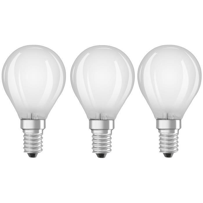 OSRAM Lot de 3 Ampoules LED E14 sphérique dépolie 4 W équivalent a 40 W blanc chaud