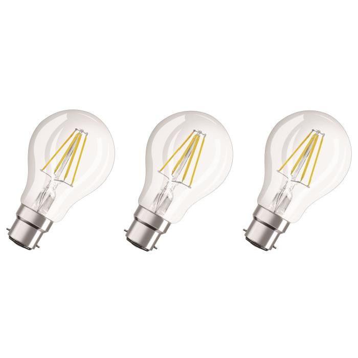 OSRAM Lot de 3 Ampoules LED B22 standard claire 7 W équivalent a 60 W blanc chaud