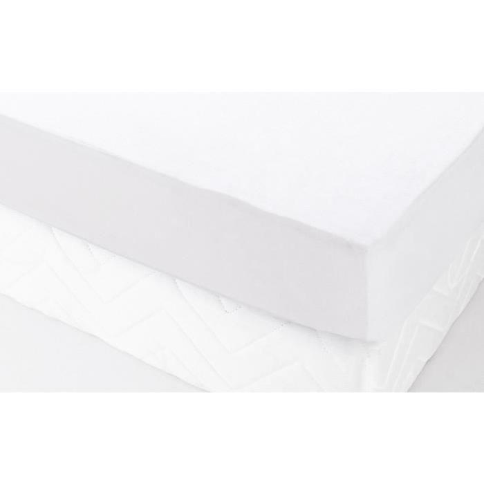 Protection literie housse molleton 100% coton sergé croisé 2/2 P300 160x200 cm blanc