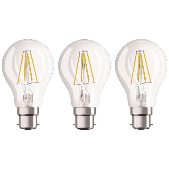 OSRAM Lot de 3 Ampoules LED B22 standard claire 7 W équivalent a 60 W blanc chaud