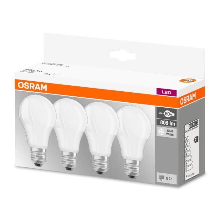 OSRAM Lot de 4 Ampoules LED E27 standard dépolie 9 W équivalent a 60 W blanc froid