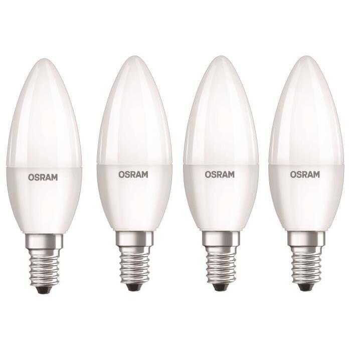 OSRAM Lot de 4 Ampoules LED E14 flamme dépolie 5 W équivalent a 40 W blanc froid