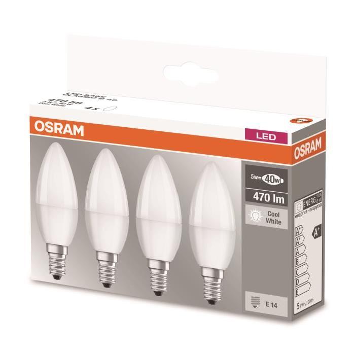 OSRAM Lot de 4 Ampoules LED E14 flamme dépolie 5 W équivalent a 40 W blanc froid