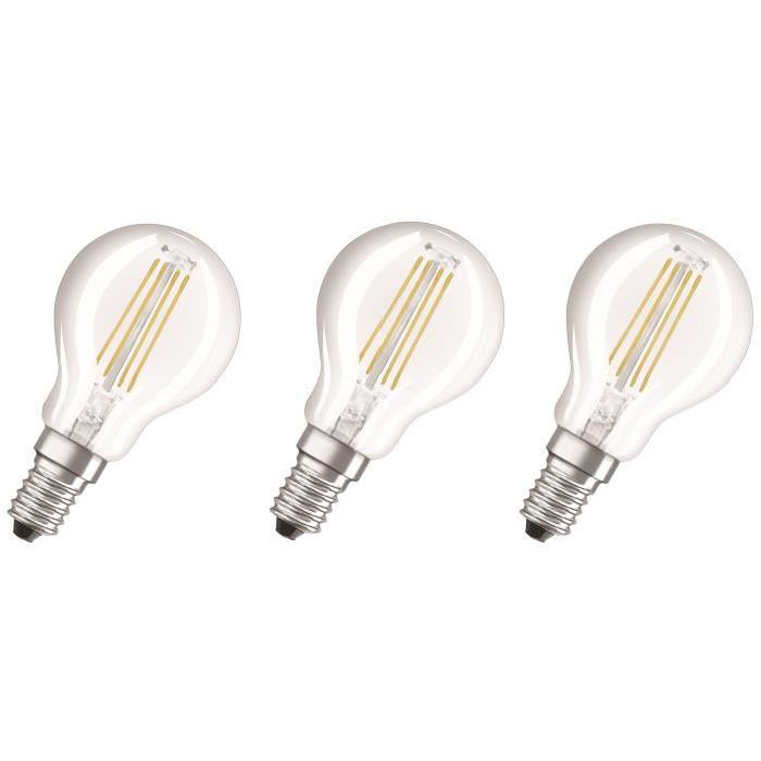 OSRAM Lot de 3 Ampoules LED E14 sphérique claire 4 W équivalent a 40 W blanc froid