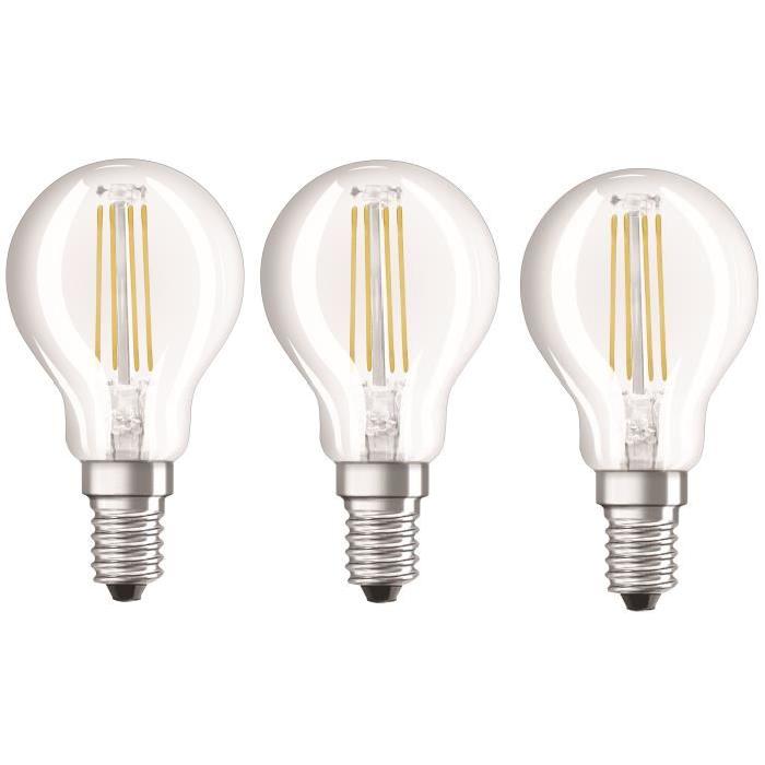 OSRAM Lot de 3 Ampoules LED E14 sphérique claire 4 W équivalent a 40 W blanc froid