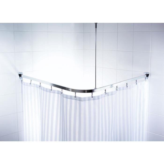 Barre de douche coulissantes + crochets - 90 x 90cm - Aluminium Poli