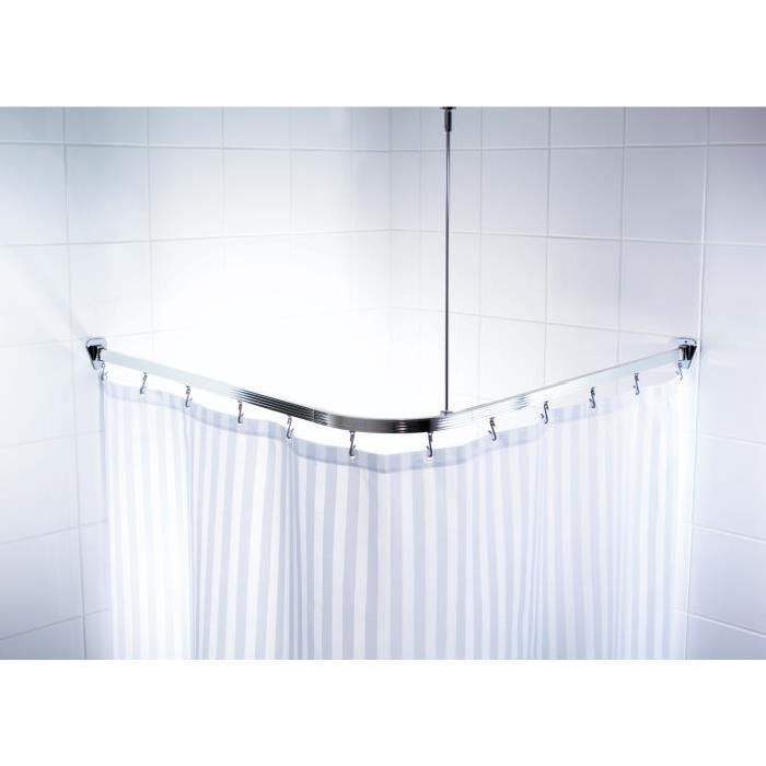 Barre de douche d'angle coulissantes + crochets - 90 x 90 x 90cm - Aluminium Poli